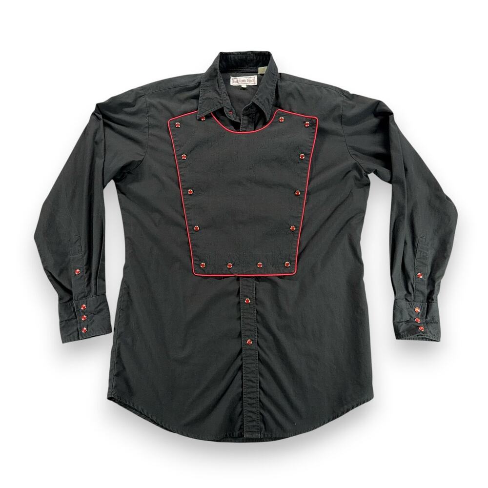 Vintage Bib Front Western Shirt Adult MEDIUM Black Snap Rock Creek Ranch 90s